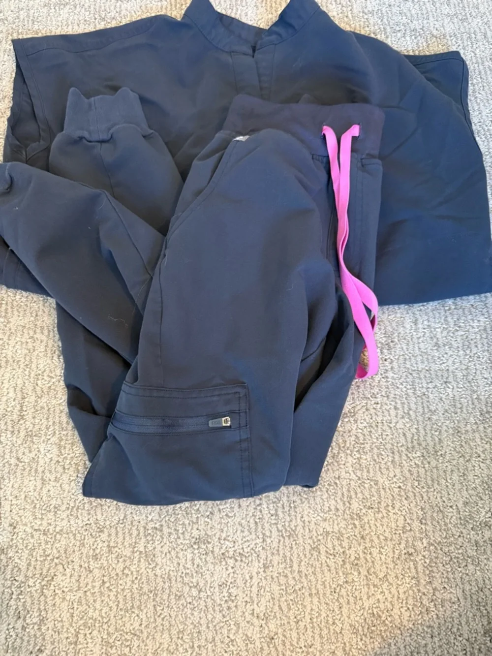 Navy Scrub Set with Pink Drawstring - Picture 2 of 2